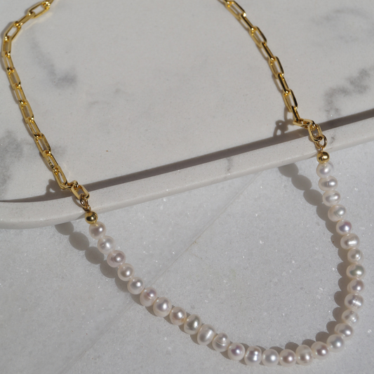 Half Pearl Chain Necklace