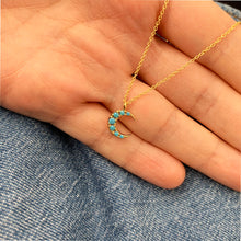 Load image into Gallery viewer, Tiny moon crescent with turquoise cubic zirconia
