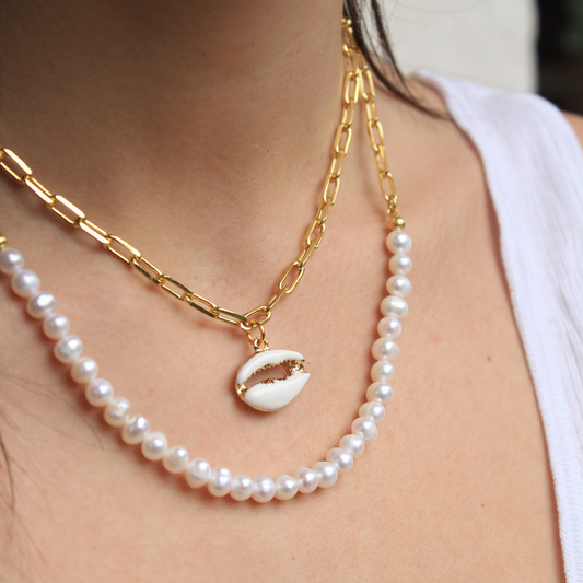 Half Pearl Chain Necklace