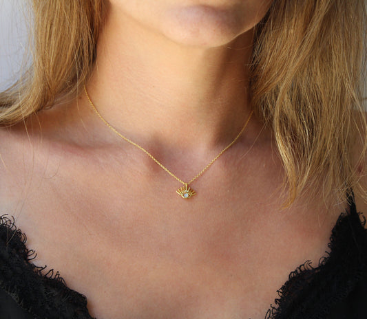 White Opal Evil Eye Necklace
